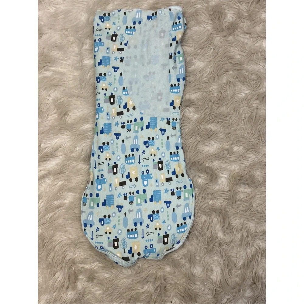 Swaddle Me Summer Blue Boys Trucks Cars Train Baby Snuggle Sleep Sack Size Small